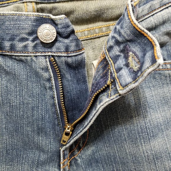 7FAM jeans 26 flare denim lightly distressed dirty aged wash U076004U-004U Y2K - Picture 8 of 16